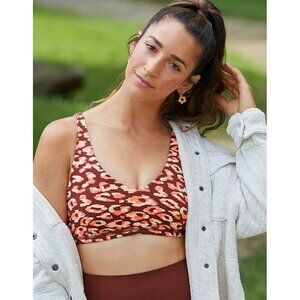 Offline By Aerie Goals Plunge Sports Bra Brown Coral Leopard Size XS NWT